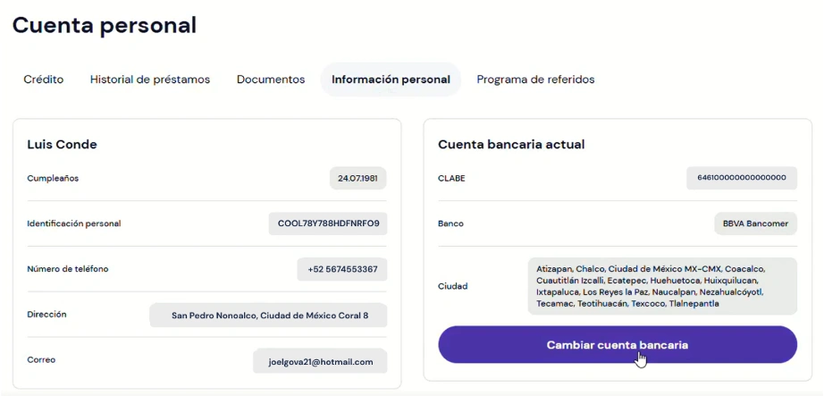 Edita tus detalles bancarios